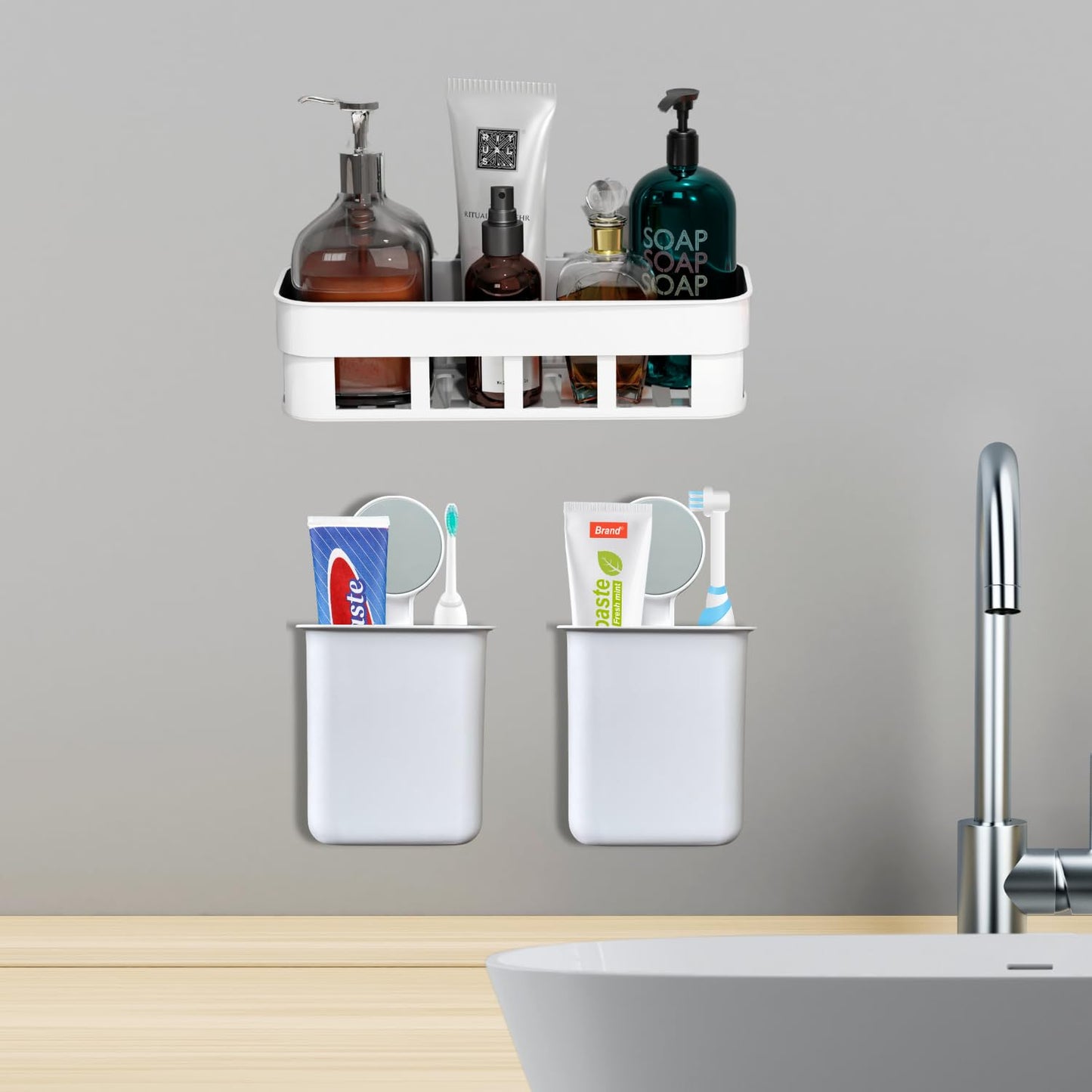 Rectangular Shelf & 2 Toothbrush Holders