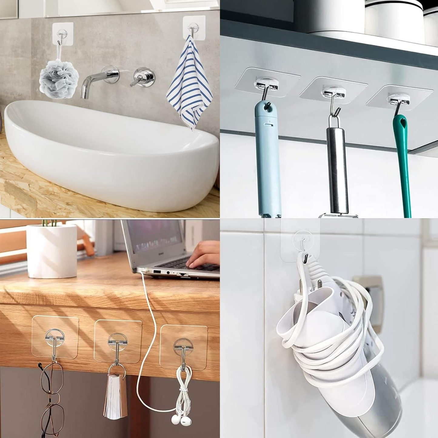 Self-Adhesive Stainless Steel Wall Hooks for Kitchen, Bathroom (Pack of 30)