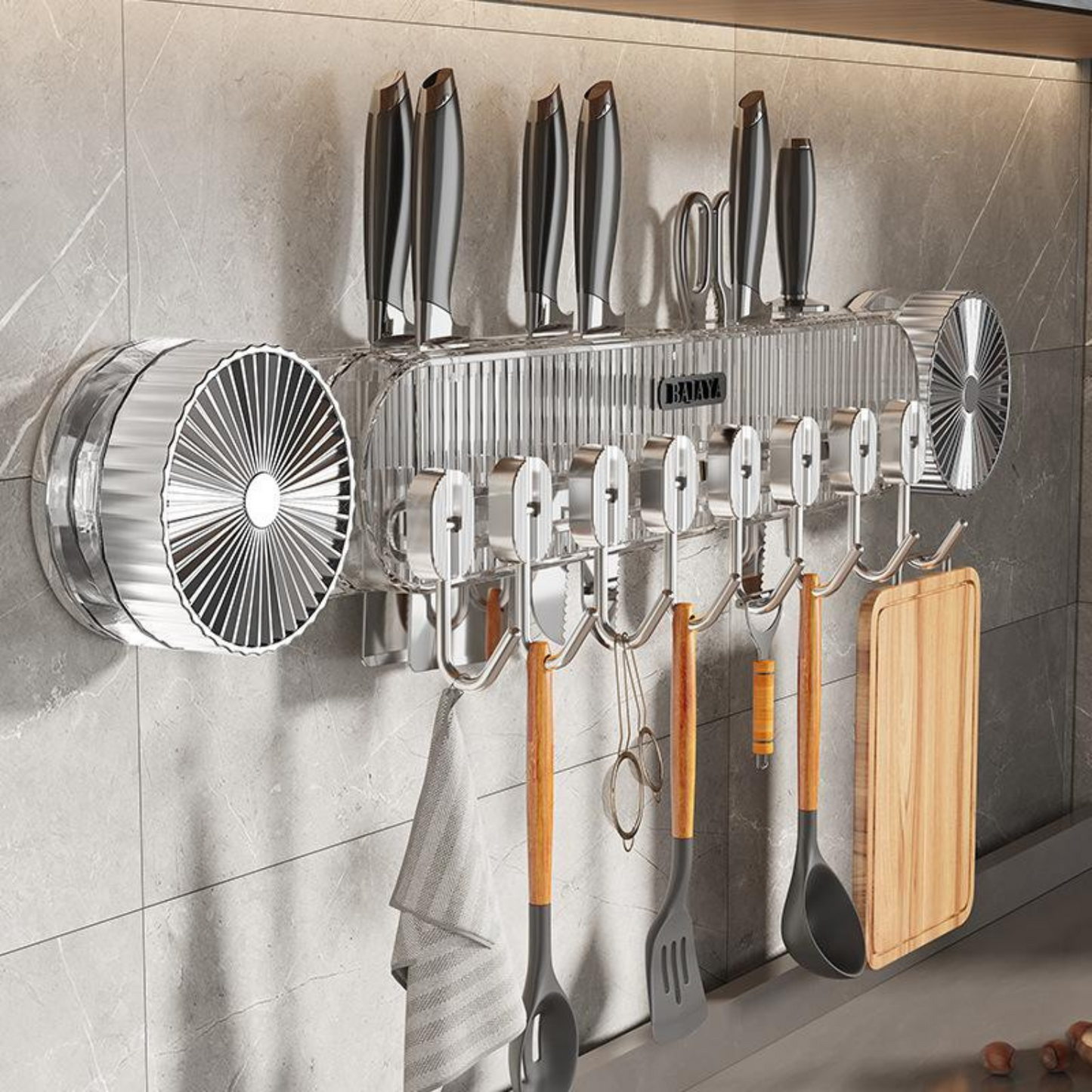 Wall-Mounted Kitchen Knife Holder with Hooks Utensil Rack