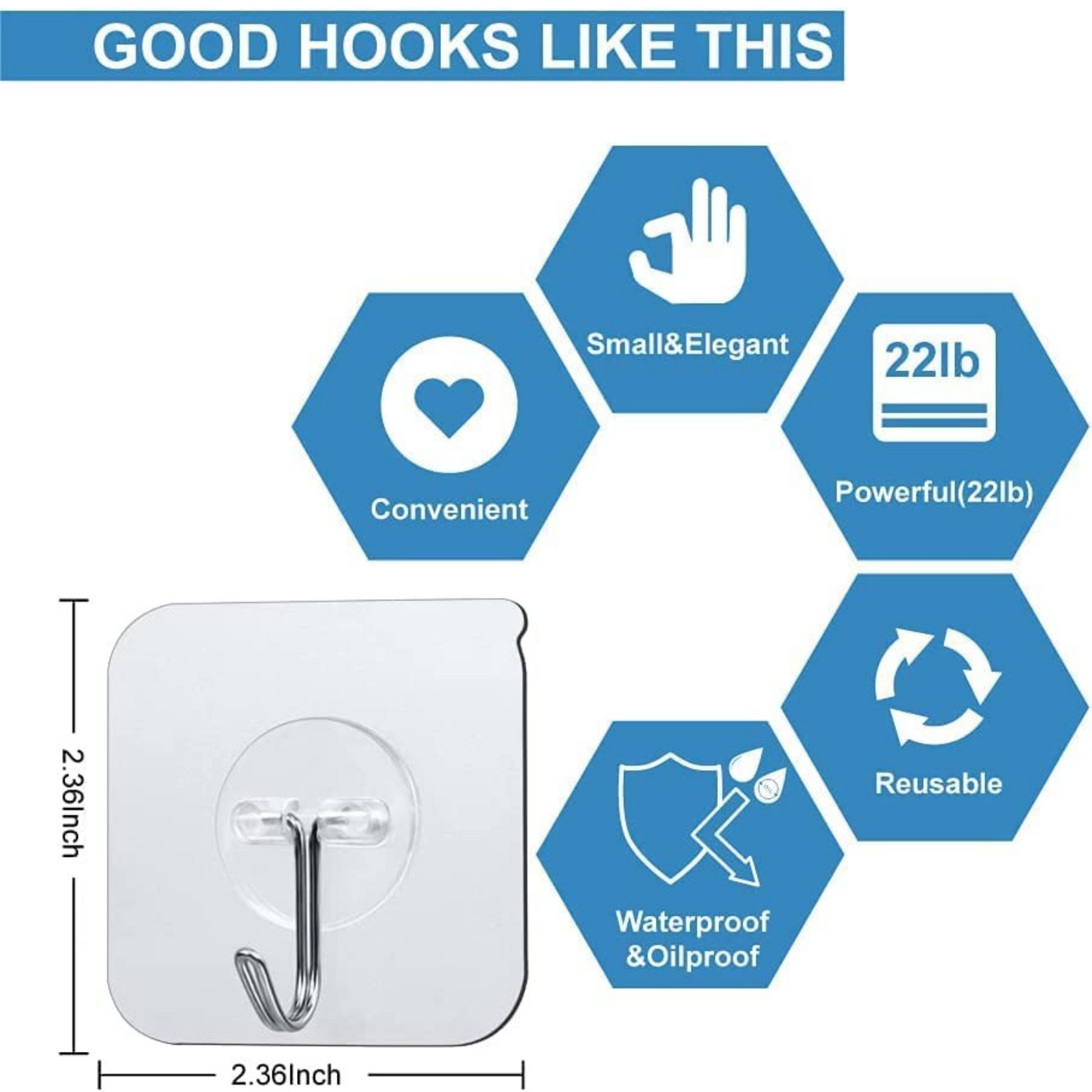 Self-Adhesive Stainless Steel Wall Hooks for Kitchen, Bathroom (Pack of 50)
