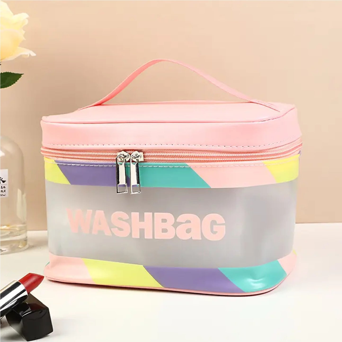 Letter Graphic Transparent Makeup Bag