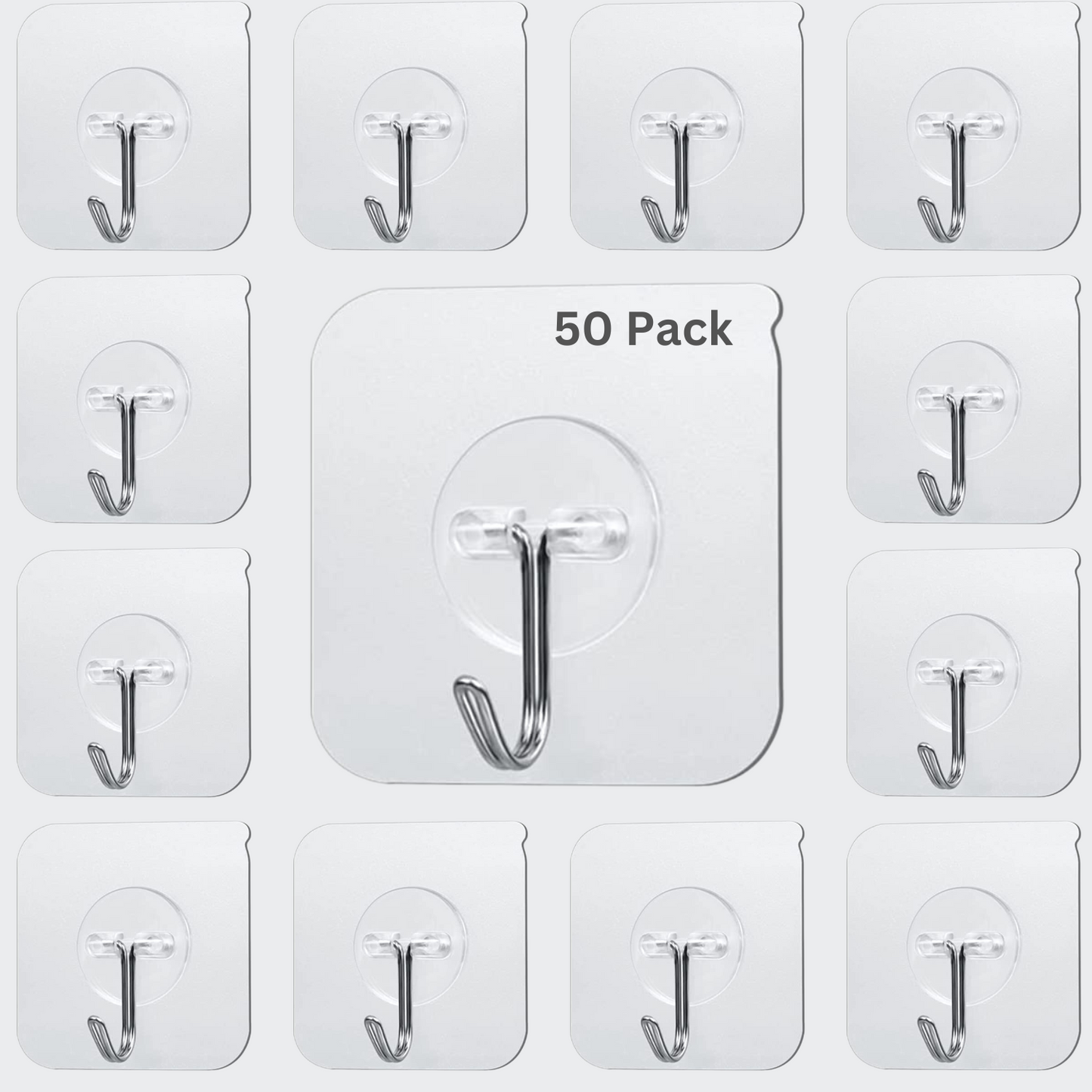 Self-Adhesive Stainless Steel Wall Hooks for Kitchen, Bathroom (Pack of 50)