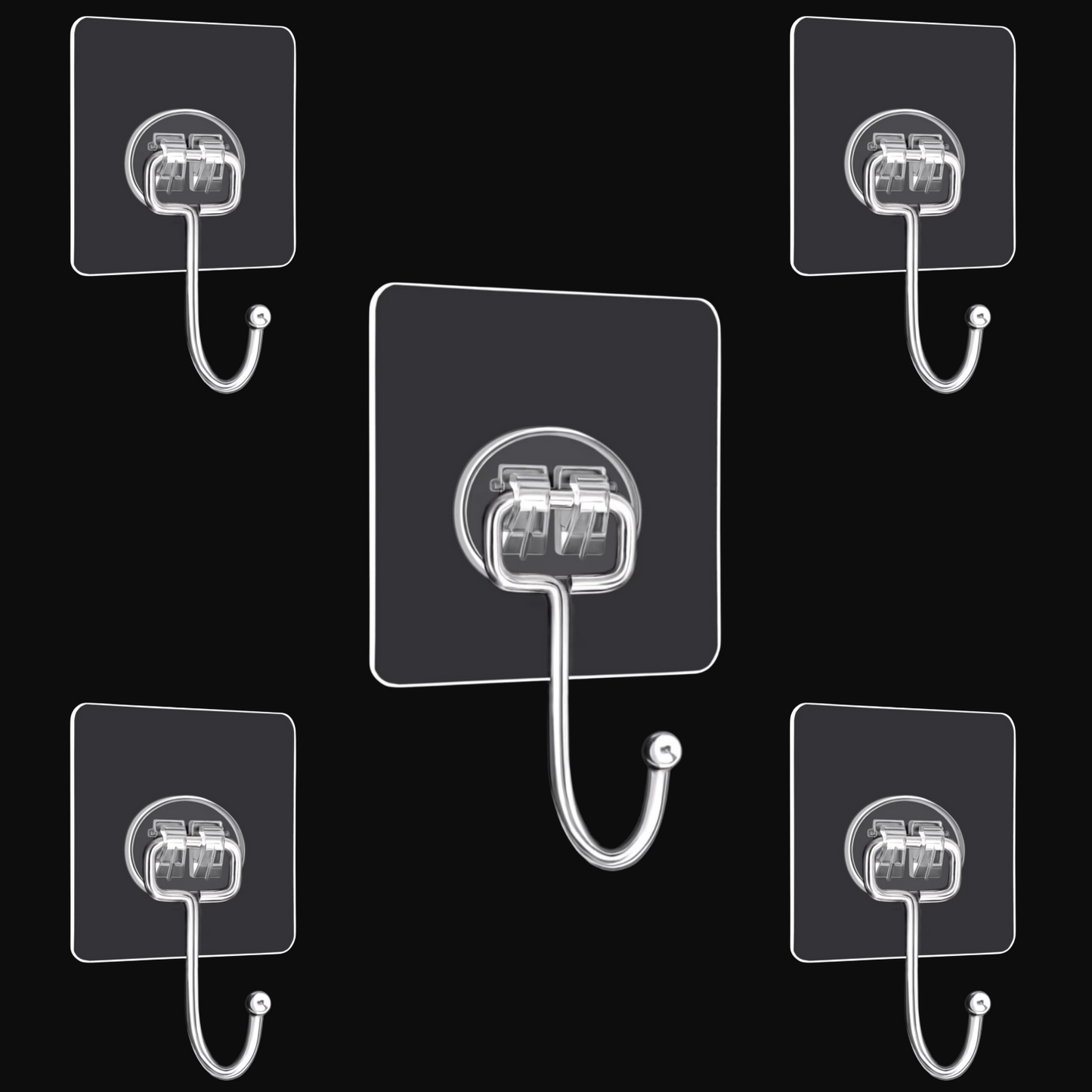 Self-Adhesive Stainless Steel Wall Hooks –Utility Hanging (Pack of 5)