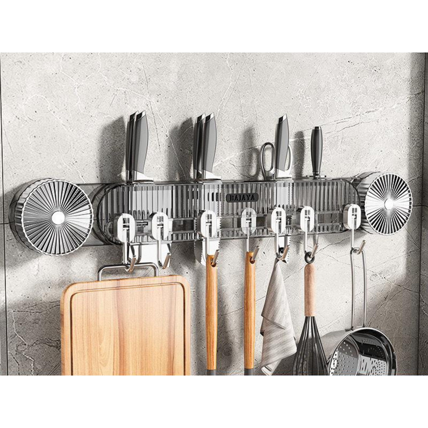 Wall-Mounted Kitchen Knife Holder with Hooks Utensil Rack