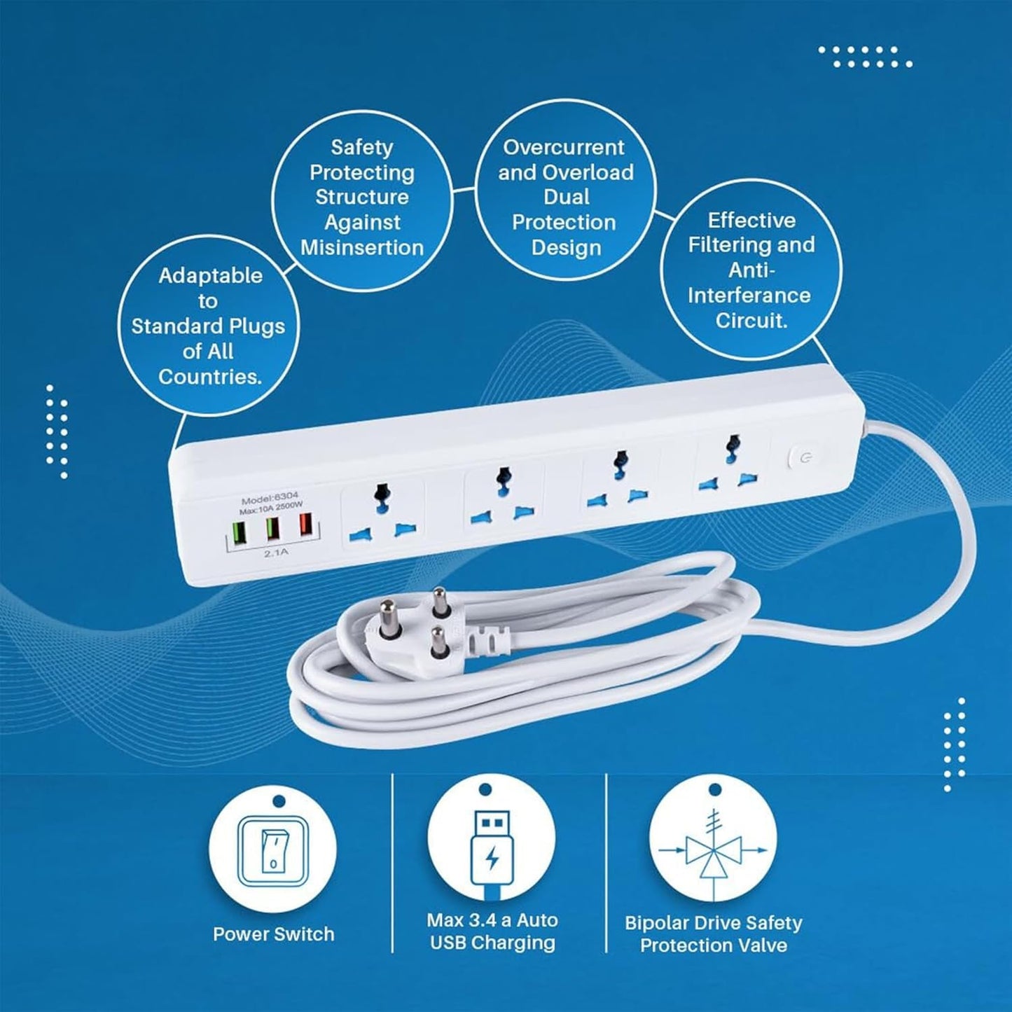 Universal 4-Socket Power Extension Board Adapter
