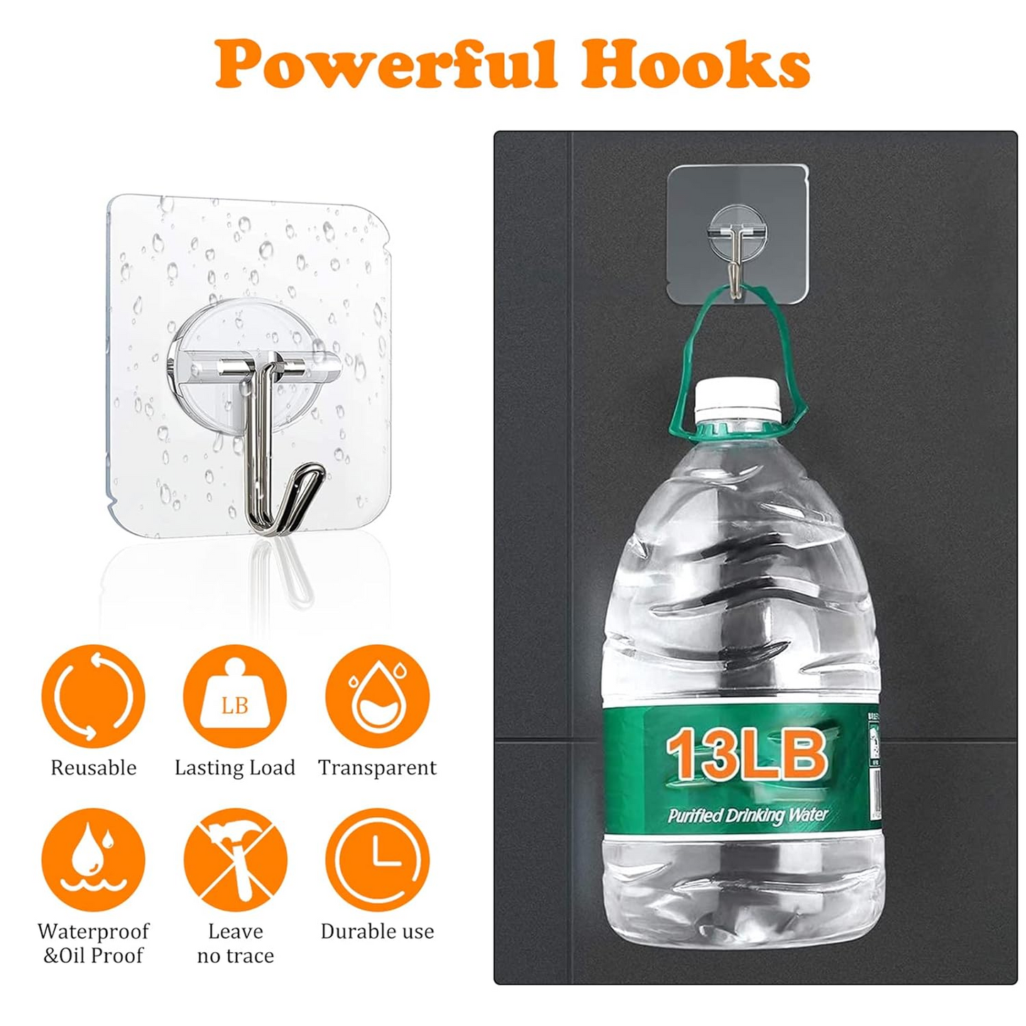 Self-Adhesive Stainless Steel Wall Hooks for Kitchen, Bathroom