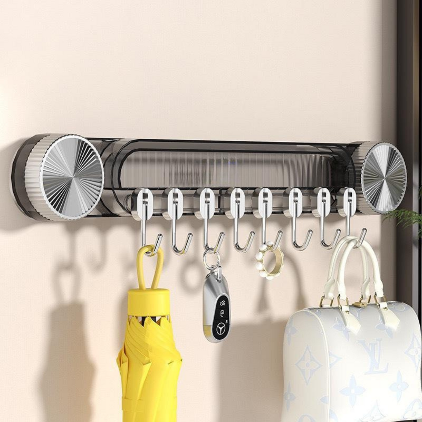 Wall-Mounted Kitchen Knife Holder with Hooks Utensil Rack