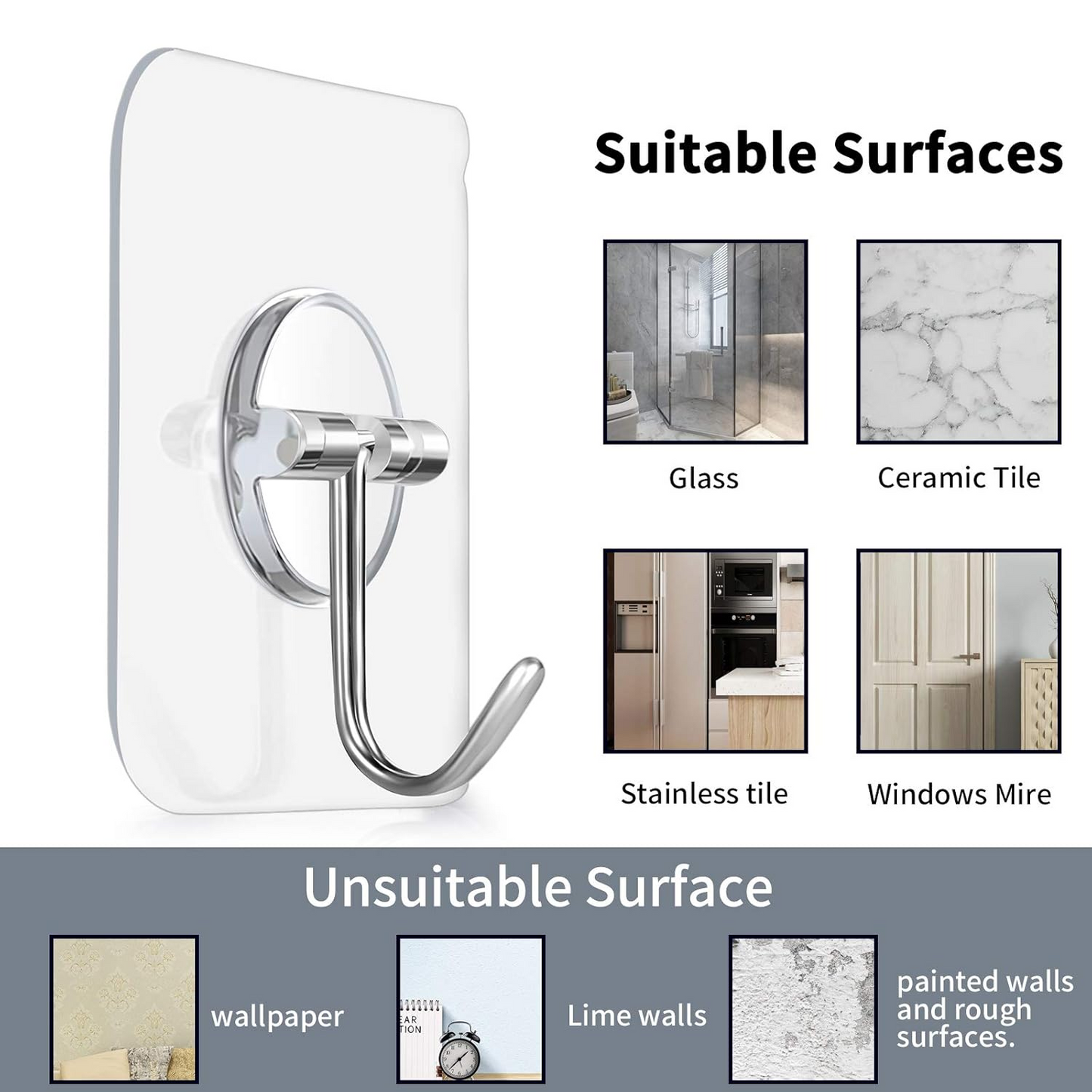 Self-Adhesive Stainless Steel Wall Hooks for Kitchen, Bathroom (Pack of 30)