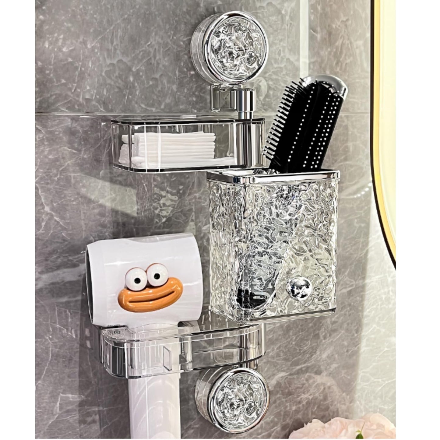 Clear Plastic Toothbrush Holder & Hair Dryer Holder For Wall Mount
