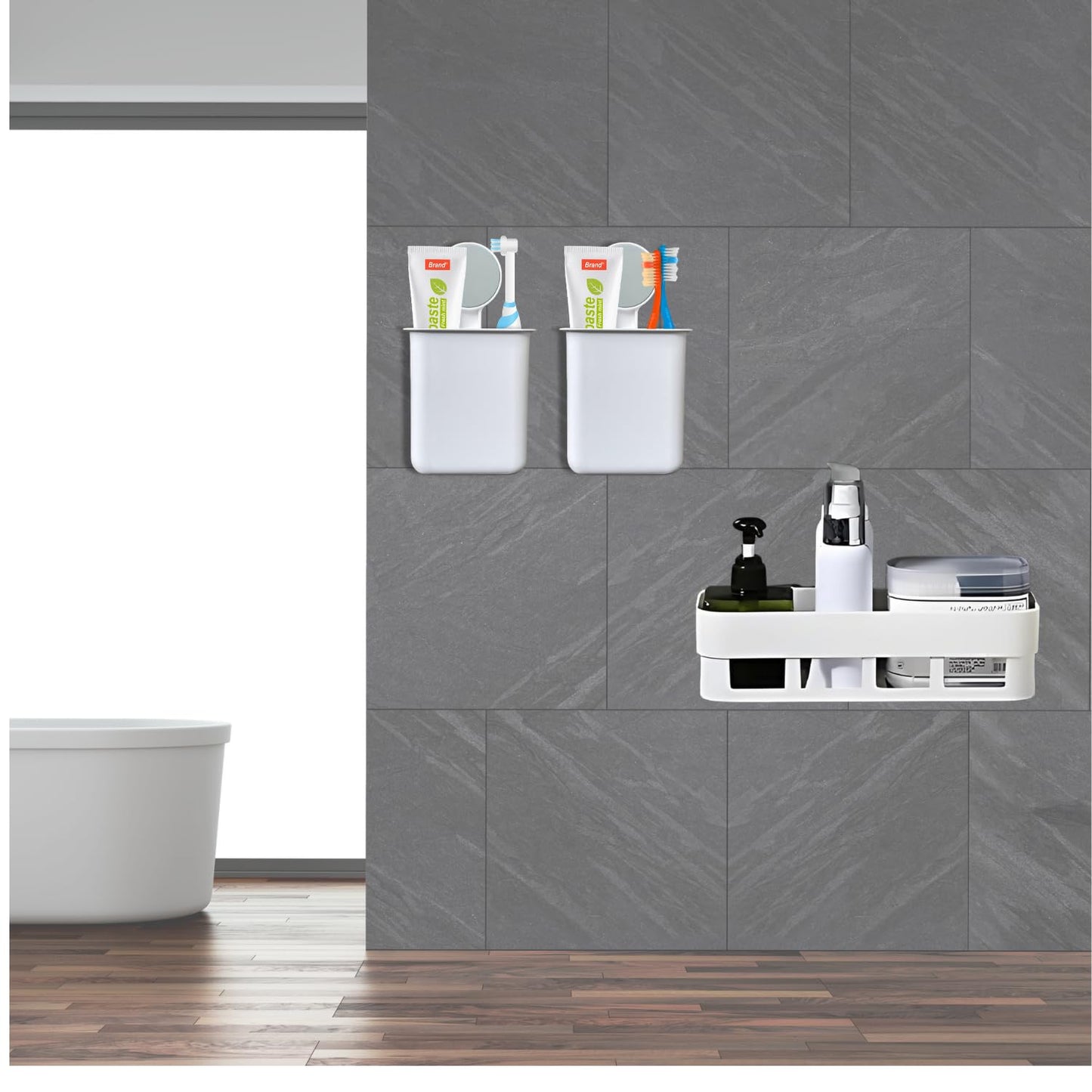 Rectangular Shelf & 2 Toothbrush Holders