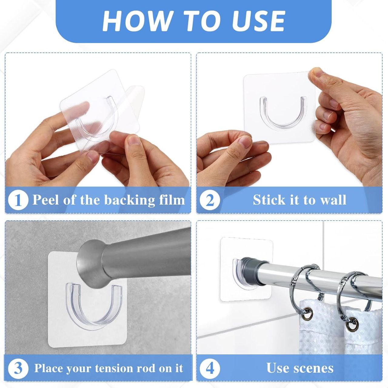 No-Drill Tension Rod Holders (Pack of 10)