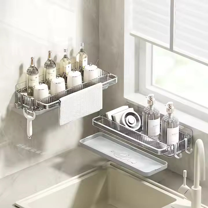 Wall Mounted Plastic Bathroom Shelf Storage Rack
