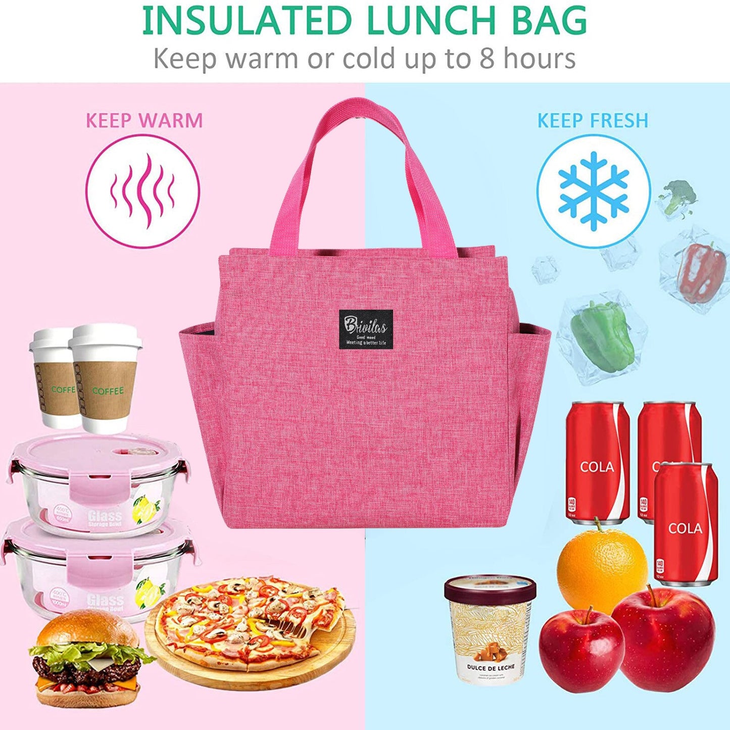 Big Insulated Lunch Bag with Water Bottle Holder