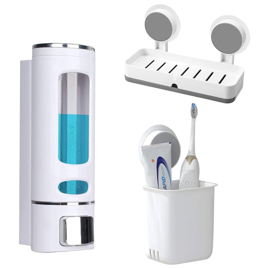Wall-Mounted Soap Holder, Liquid Dispenser & Toothbrush Holder