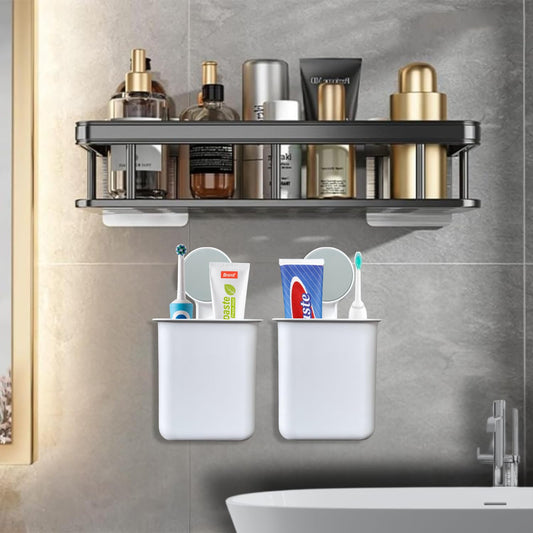 Stylish Bathroom Shelf with Two Toothbrush Holders