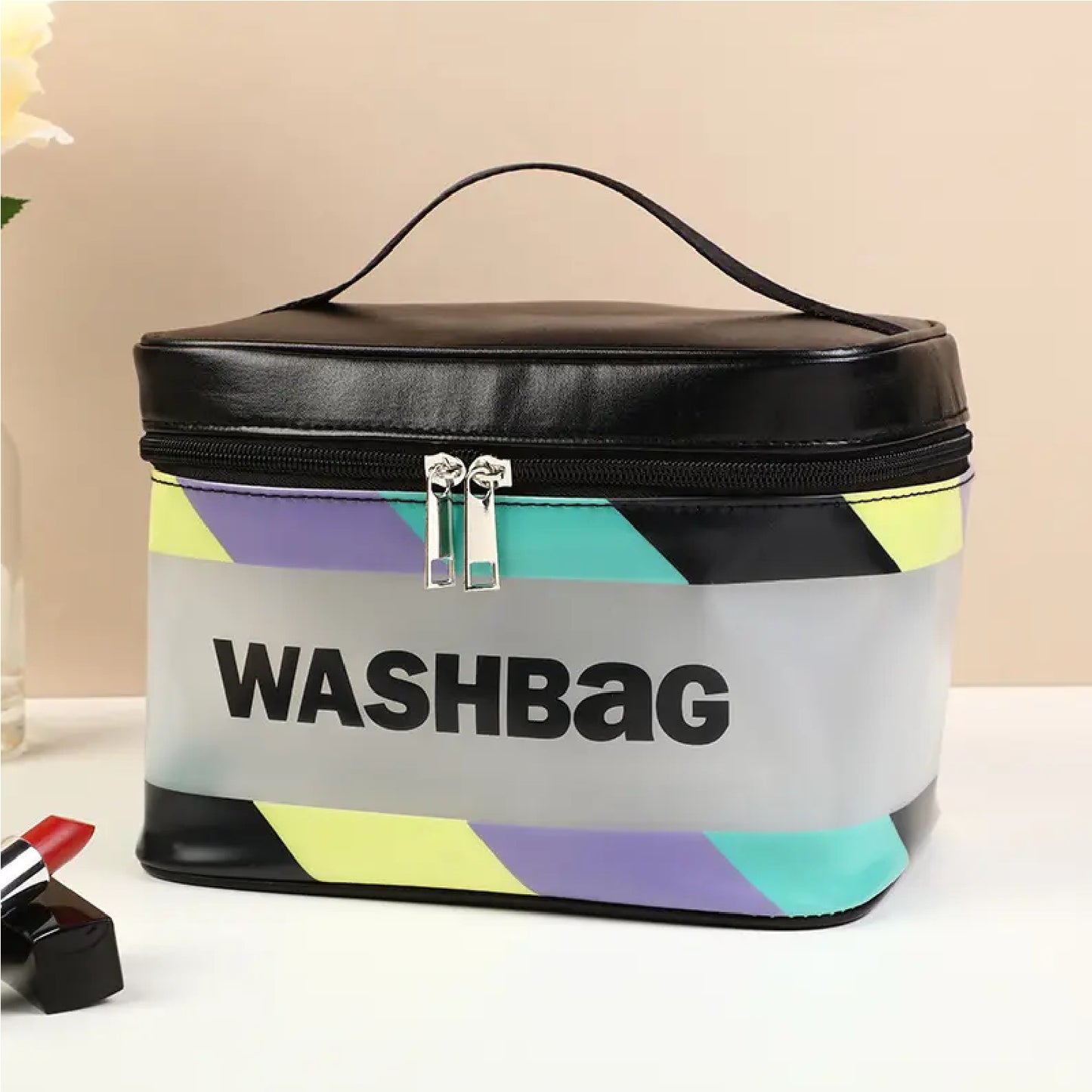Letter Graphic Transparent Makeup Bag