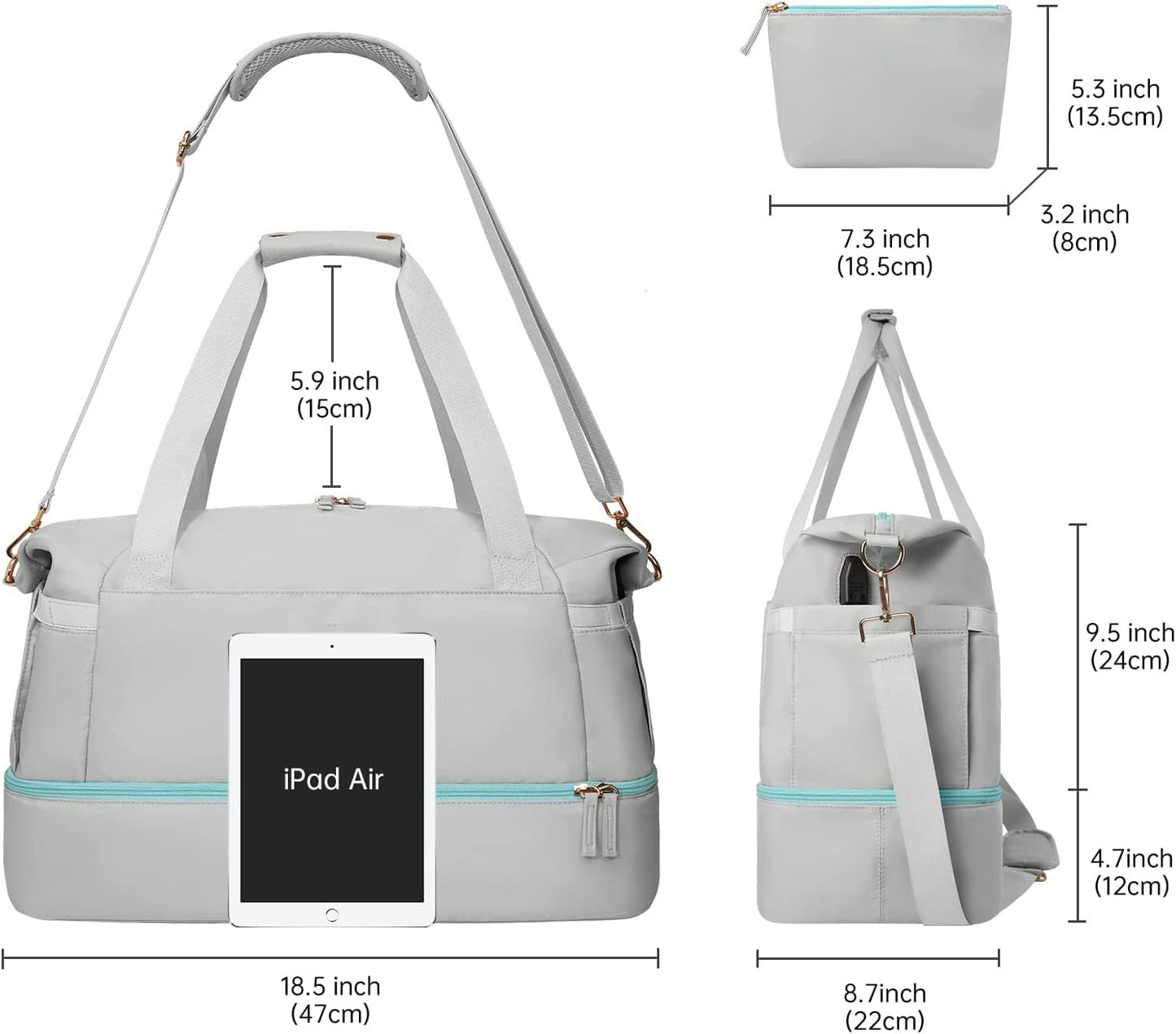 Women Bag – USB Charging Port, Wet Pocket, Shoe Compartment & Pouch