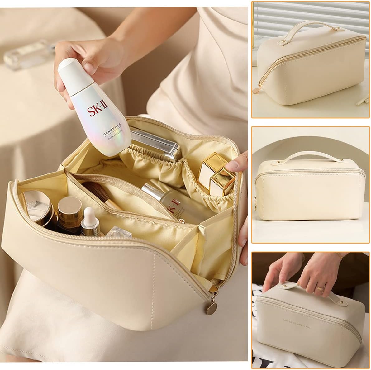 Large Capacity PU Leather Makeup & Toiletry Bag