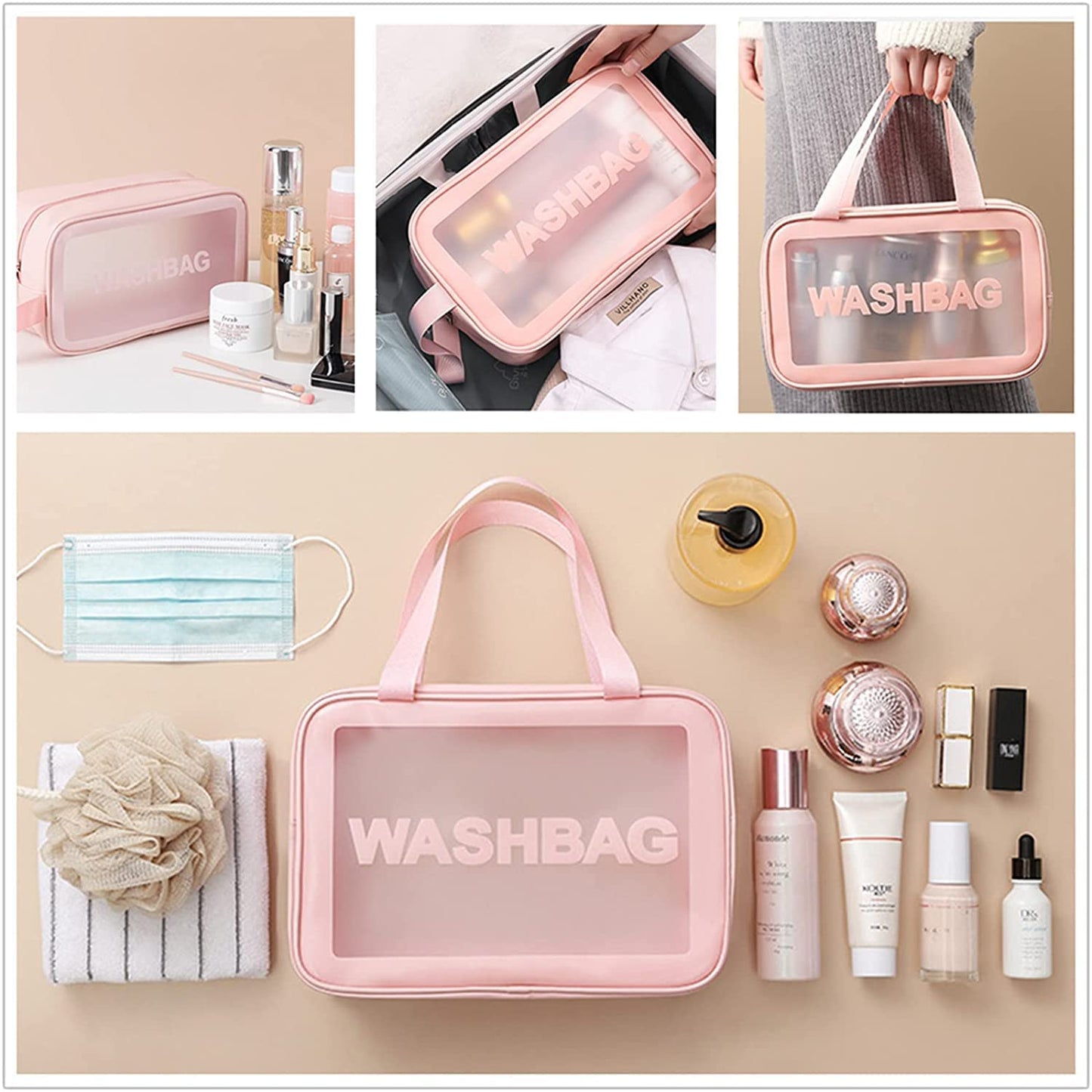 Large Transparent Handheld Zipper Makeup Bag
