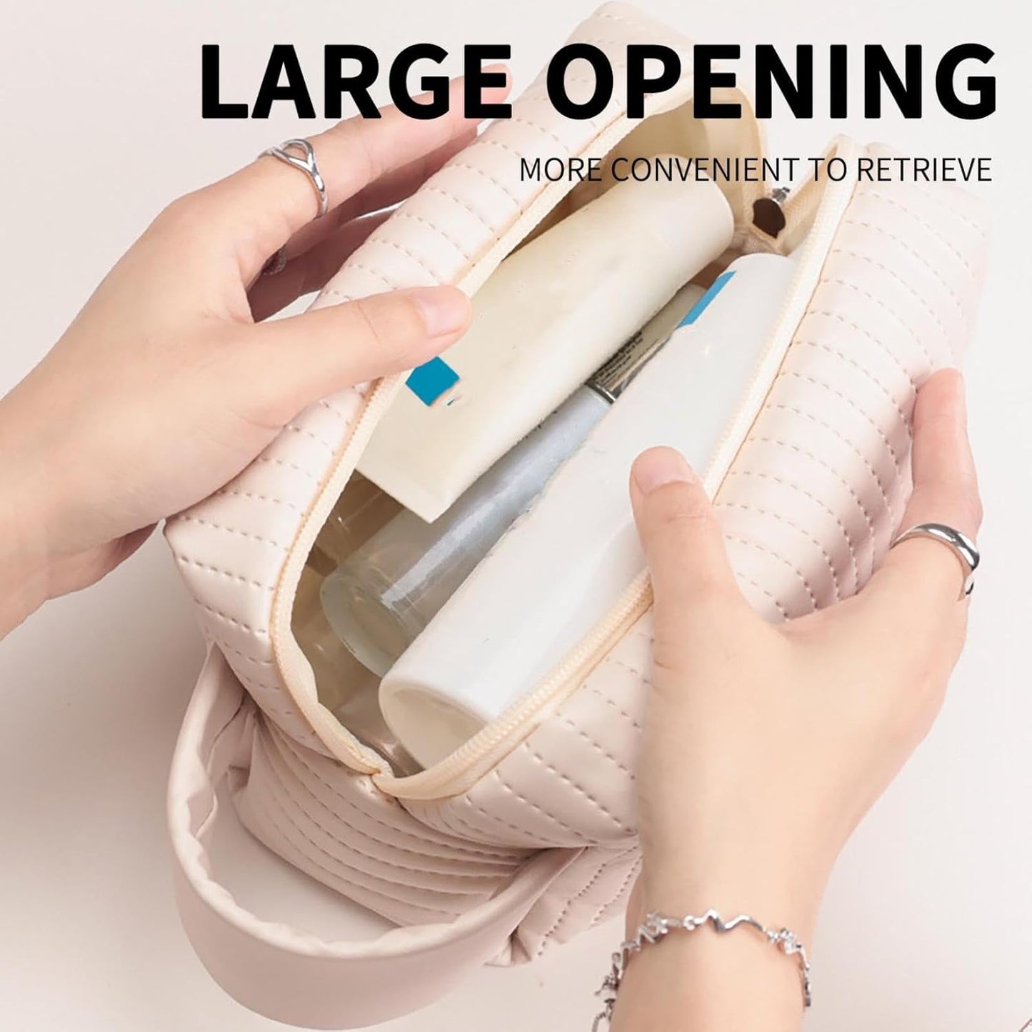 Leather Makeup Organizer - Portable Zippered Bag