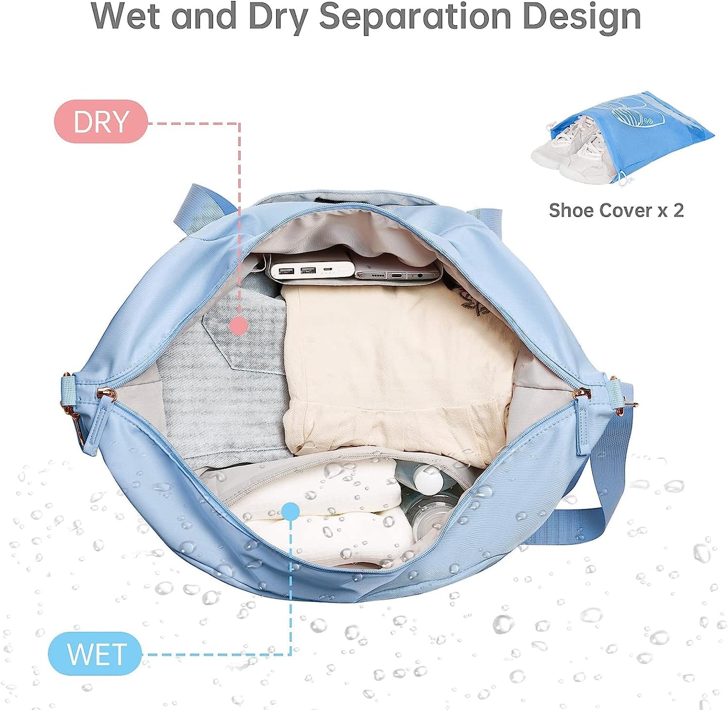 Women Bag – USB Charging Port, Wet Pocket, Shoe Compartment & Pouch