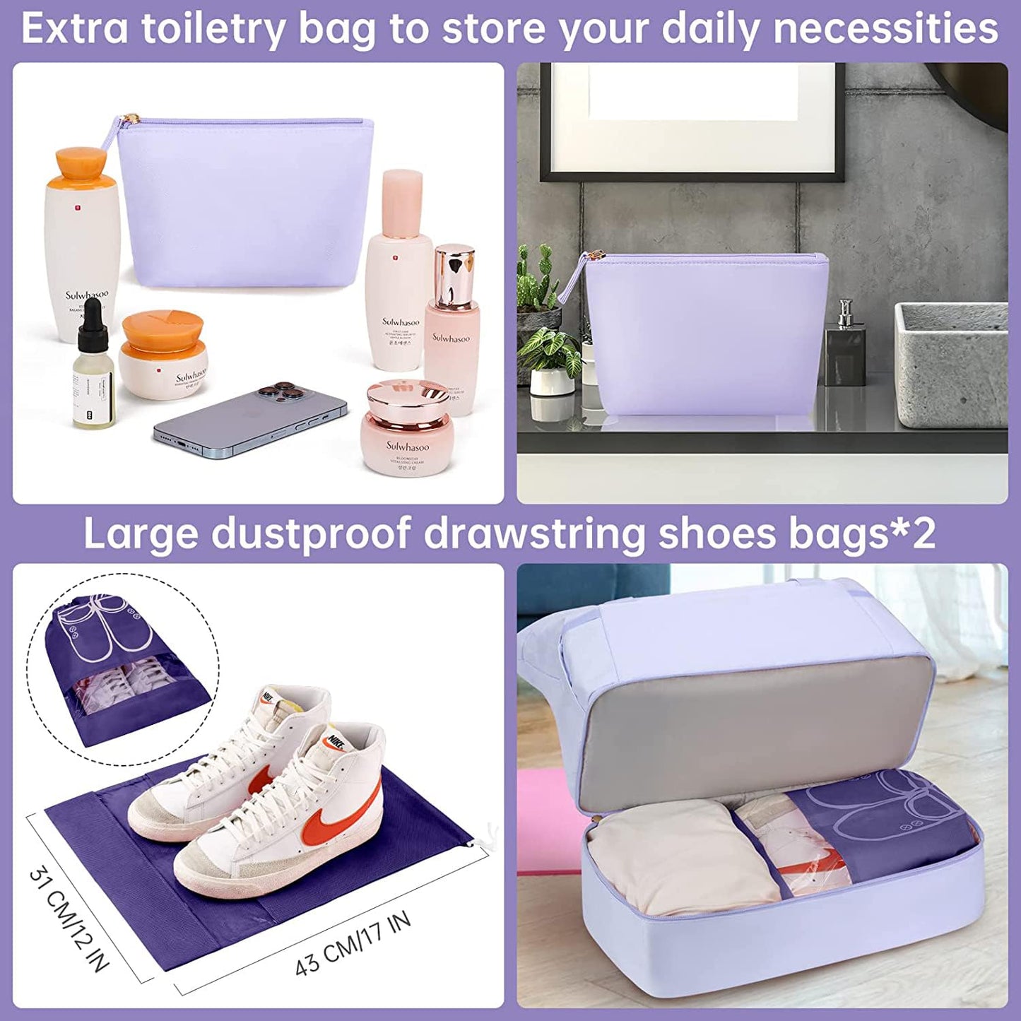 Women Bag – USB Charging Port, Wet Pocket, Shoe Compartment & Pouch