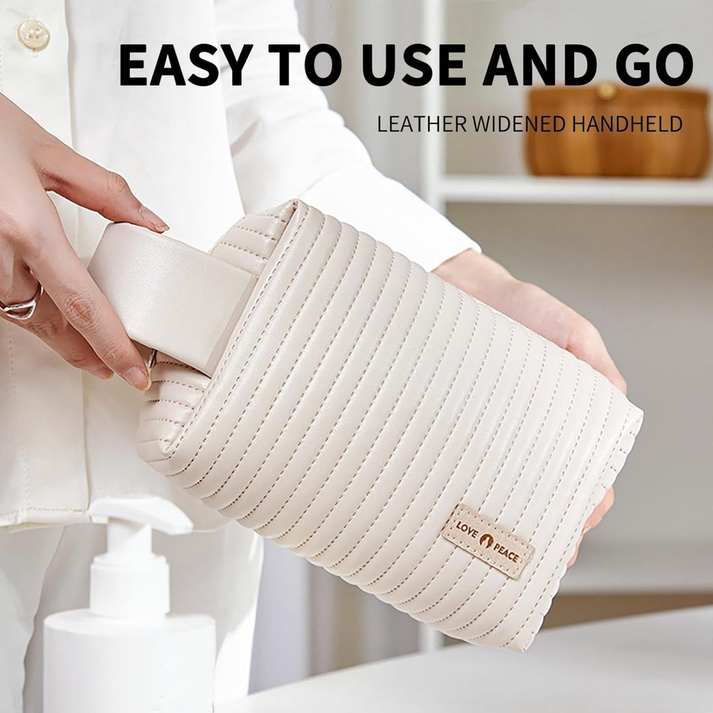 Leather Makeup Organizer - Portable Zippered Bag