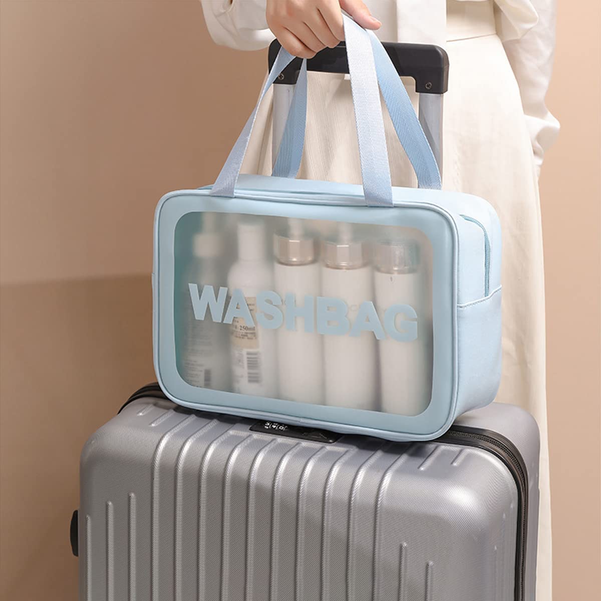 Large Transparent Handheld Zipper Makeup Bag