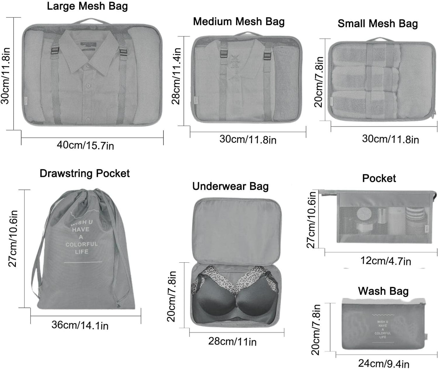 7-Piece Travel Organizer Bag Set