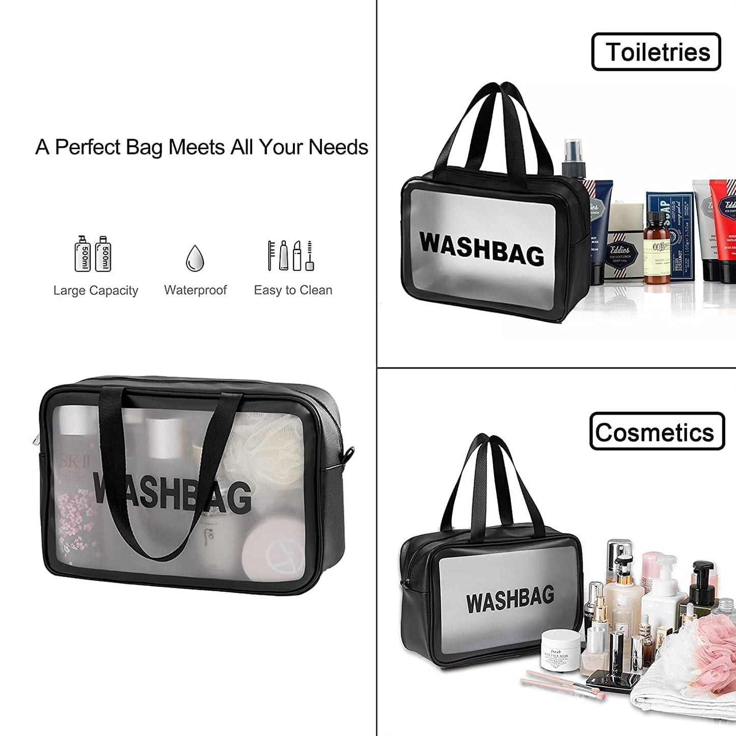 Large Transparent Handheld Zipper Makeup Bag