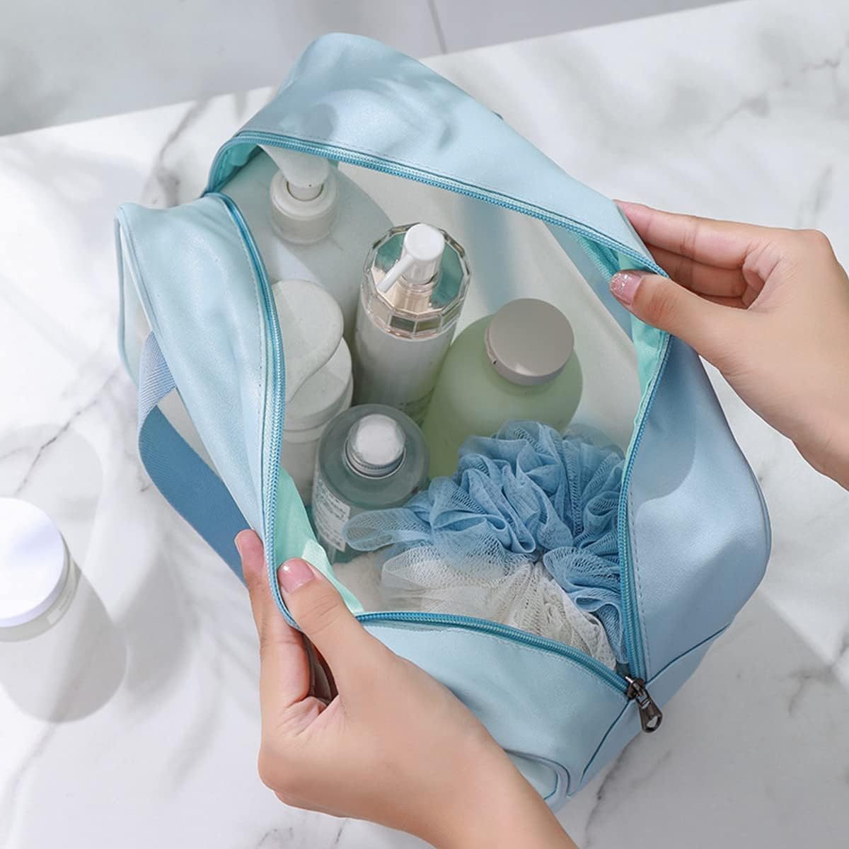 Large Transparent Handheld Zipper Makeup Bag