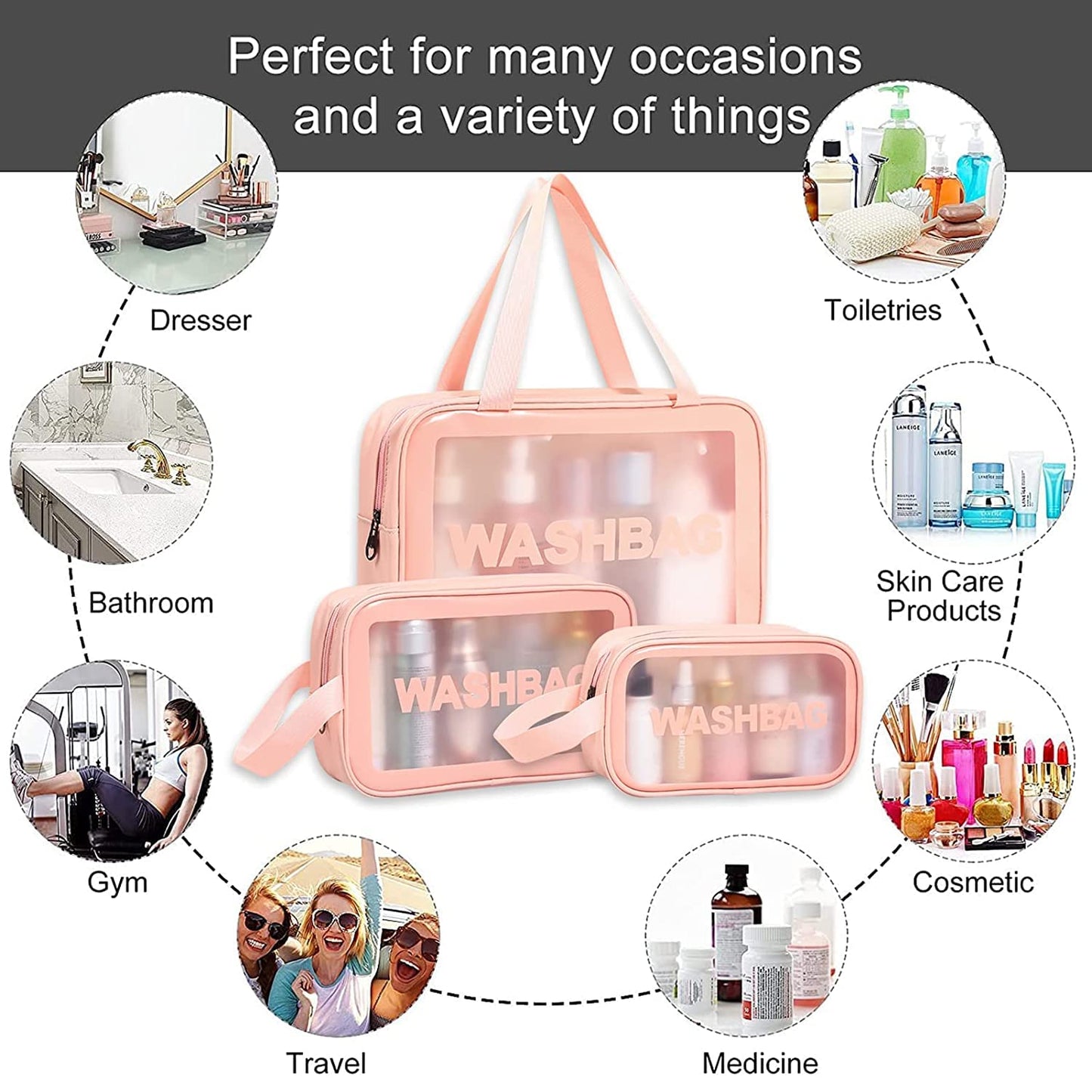 Large Transparent Handheld Zipper Makeup Bag