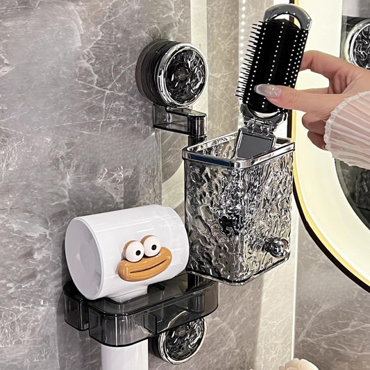 Clear Plastic Toothbrush Holder & Hair Dryer Holder For Wall Mount