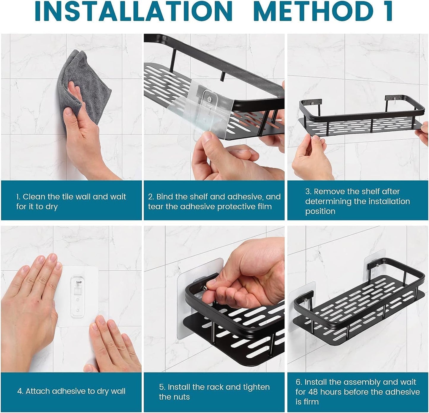 Aluminum Bathroom Shelf with Adhesive Stickers