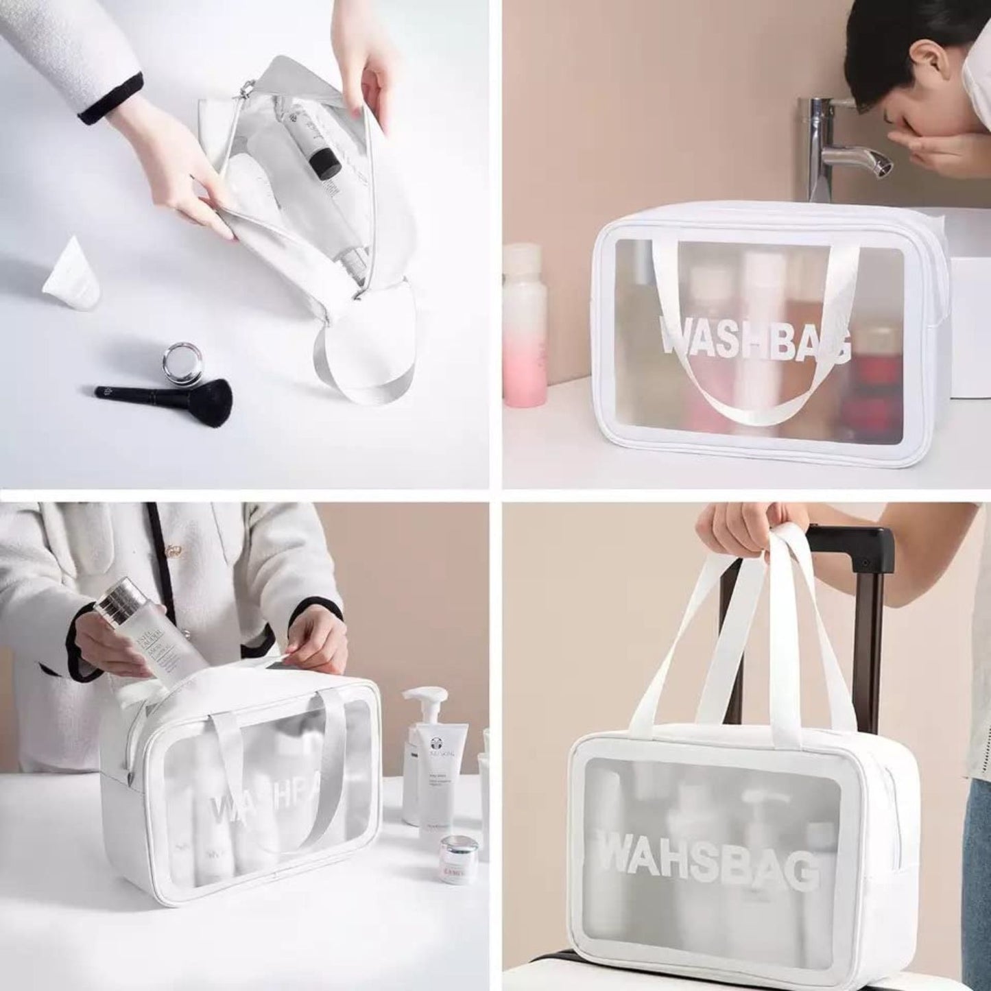 Large Transparent Handheld Zipper Makeup Bag