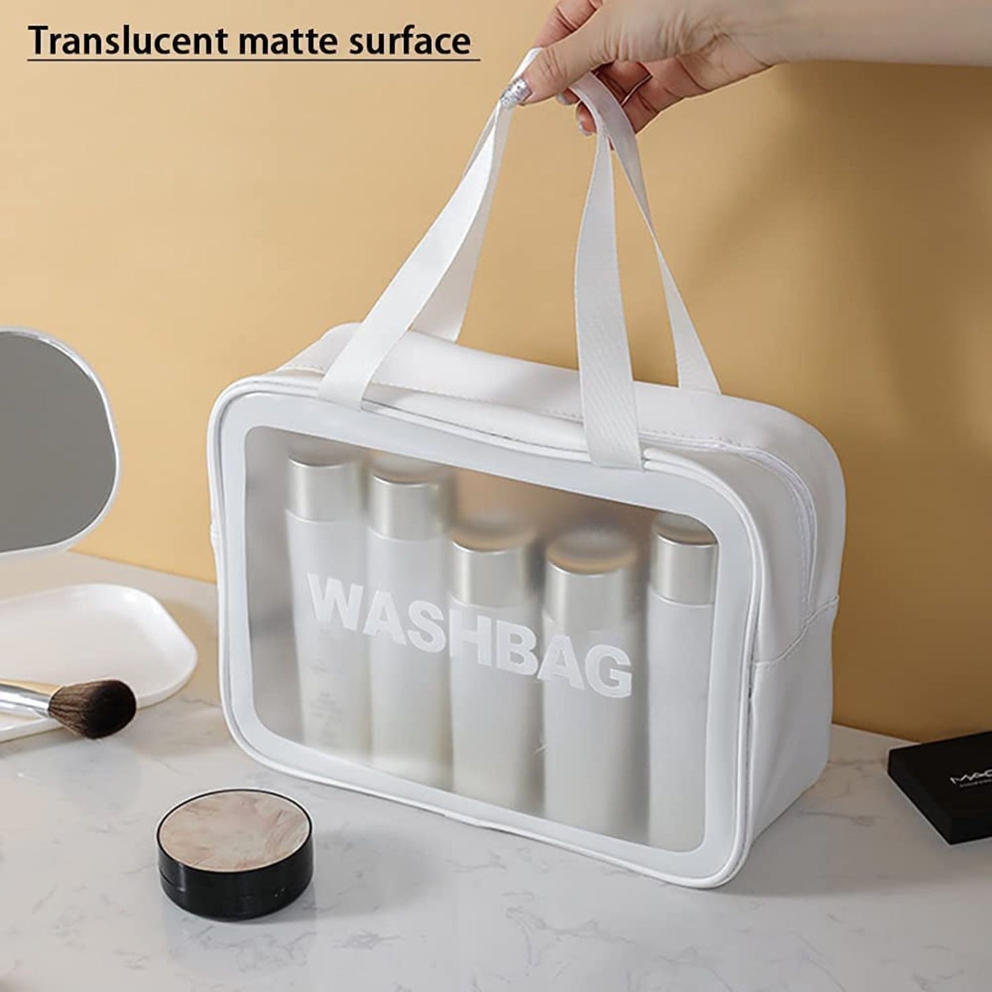Large Transparent Handheld Zipper Makeup Bag