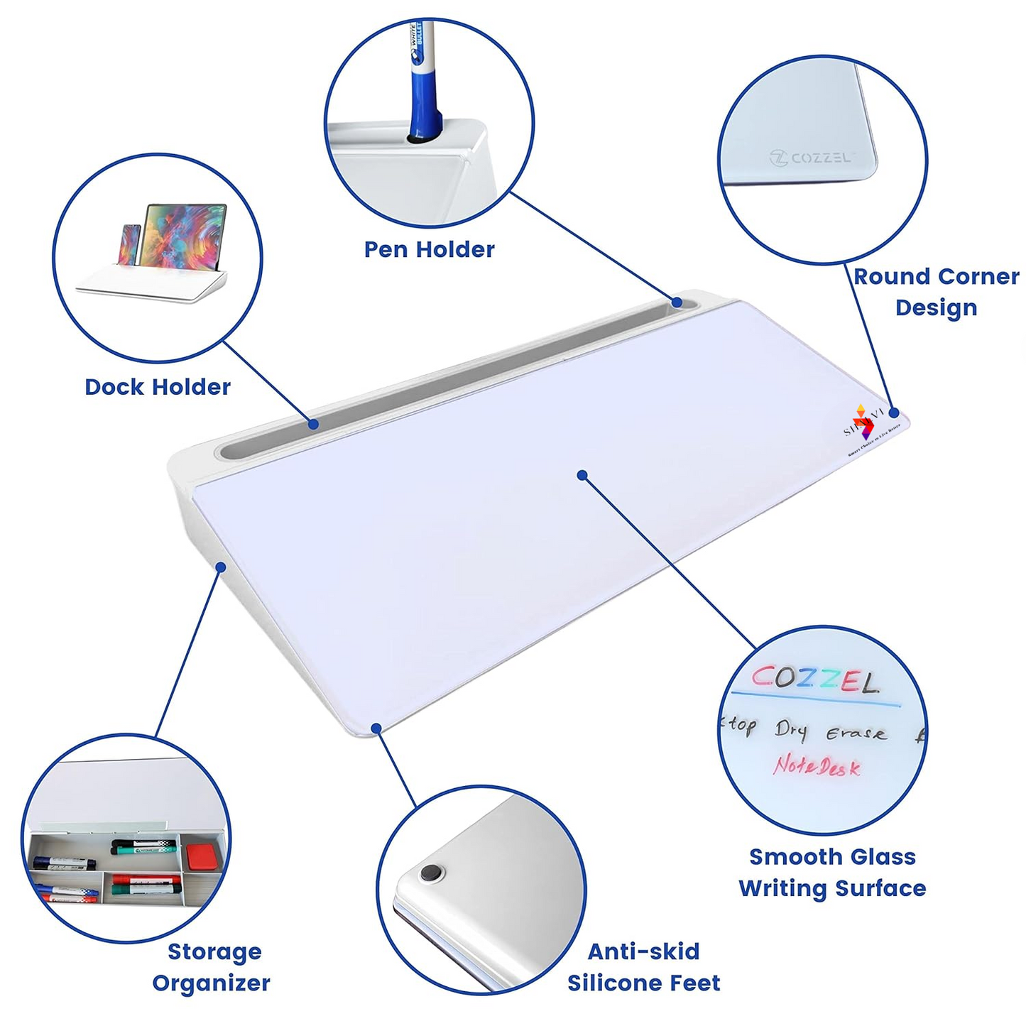 Desk Glass Whiteboard with Phone Holder