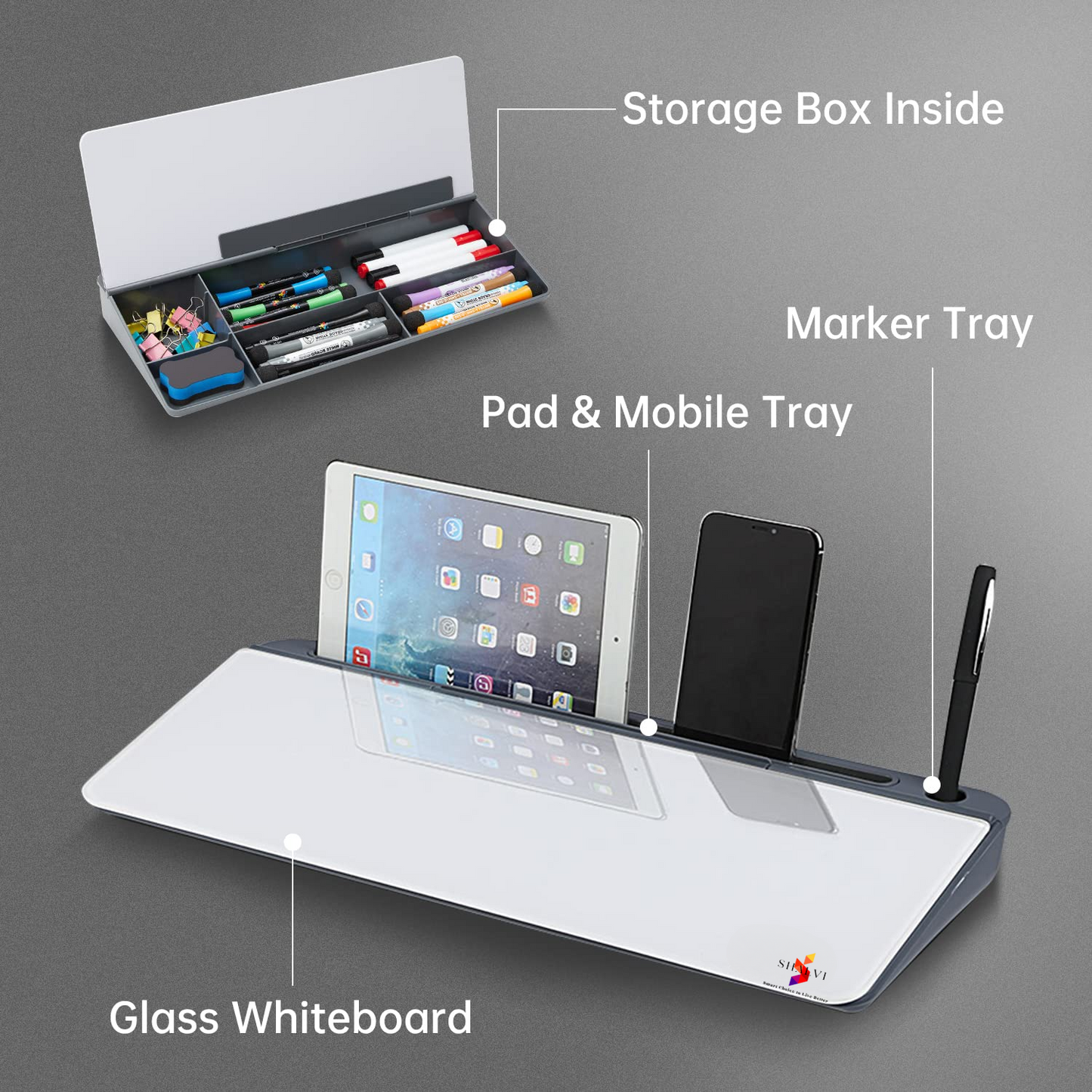 Desk Glass Whiteboard with Phone Holder