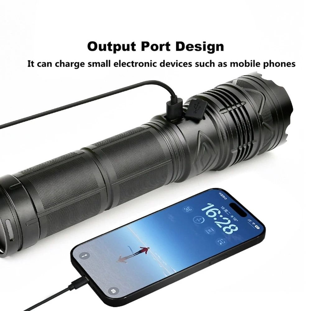 Rechargeable LED Tactical Flashlight 1000+ Lumens | Type-C Zoomable Aluminum Alloy Torch IP65 Waterproof