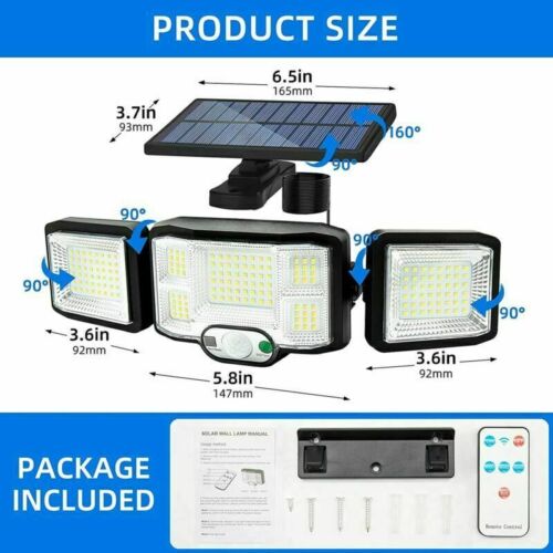 192 SMD LED 3 Heads Motion Sensor Solar Light