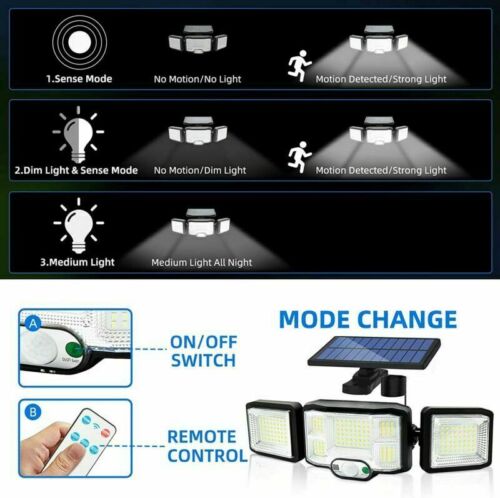 192 SMD LED 3 Heads Motion Sensor Solar Light